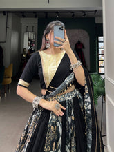 Rayon and Tussar silk gotta Patti plain and printed black readymade Lehenga