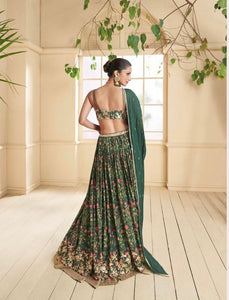 Janisha readymade - crushed georgette green floral Lehenga