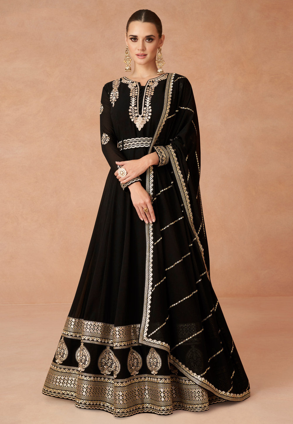 Janisha -  georgette reception readymade gown in black