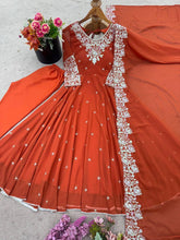 Rainbow sequins Georgette Anarkali in orange (special offer)