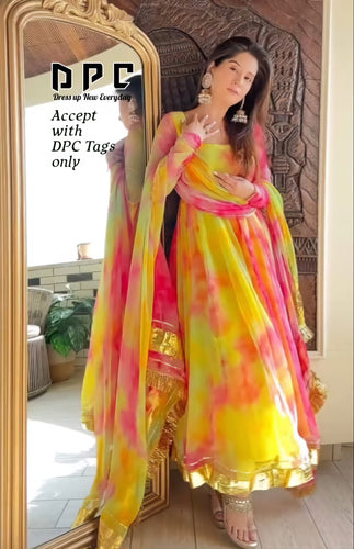 Chiffon colourful gown (readymade size 36-50)