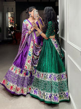 Crushed dola silk with bandhej print Lehenga in green (Skirt stitched)
