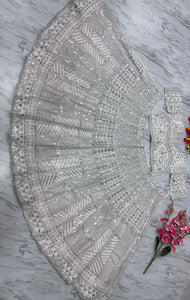 White lehenga with silver embroidery