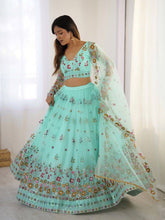 Sea green floral and sequins net Lehenga