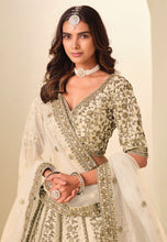 Ivory and gold embroidered art silk Lehenga
