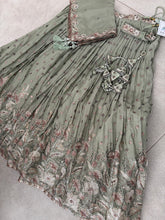 Sage green georgette thread and sequins Lehenga