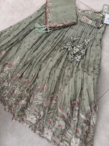 Sage green georgette thread and sequins Lehenga