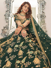 Bottle green gold embroidered silk lehenga