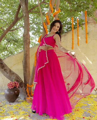 Pure georgette hot pink plain Lehenga