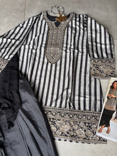 Black embroidered crepe silk suit