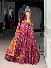 Pink Tussar silk foil printed lehenga (skirt stitched)