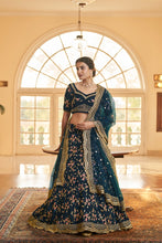 Chinon silk floral multi thread and sequin Lehenga in blue