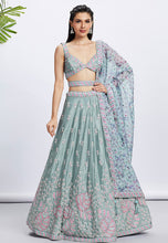 Icy blue floral embroidered Lehenga with floral dupatta