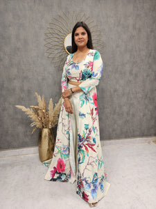 Ivory floral palazzo with long jacket