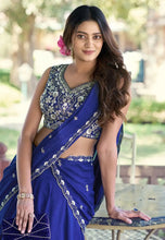 Royal blue Kashmiri lehenga (skirt stitched)