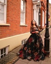 Black floral organza readymade Lehenga