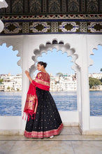 Jacquard silk Lehenga in black (skirt stitched)