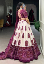 Tussar silk Lehenga bandhej print in wine