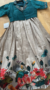 Indo western shirt style readymade Lehenga (teal and stone) (perfect also for breastfeeding mums)