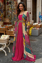 Hot pink anarkali with multicolour jacket