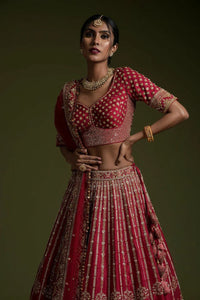 Rangoon silk red and gold Lehenga