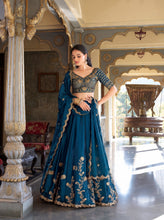 Rangoli silk teal lehenga