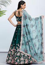 Green floral embroidered Lehenga with floral dupatta