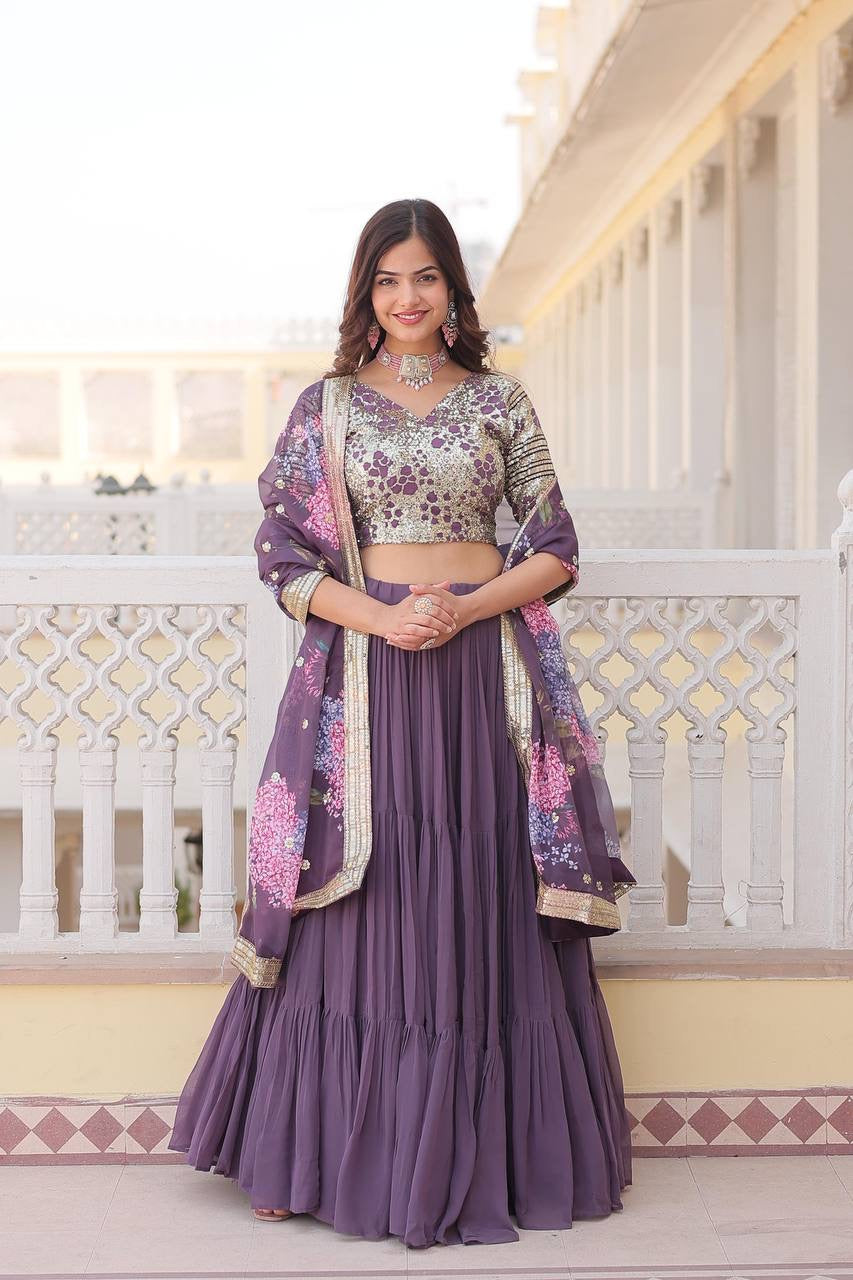 Lavender flaired Lehenga and stylish