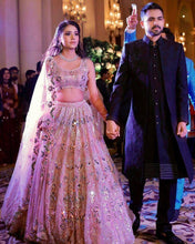 Beige and baby pink real mirror work Lehenga