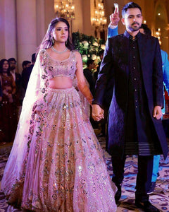 Beige and baby pink real mirror work Lehenga