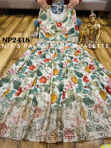 Niks - ivory silk floral anarkali