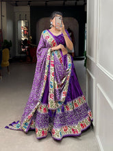 Crushed dola silk with bandhej print Lehenga in purple (Skirt stitched)