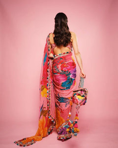 Sara Ali Khan inspired pink organza saree
