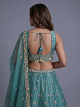 Sea Green floral tissue embroidered lehenga