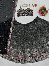 Boutique style Lehenga - black sparkly and multicoloured florals