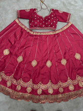 Red and gold drop silk lehenga (comes with 2 dupattas)
