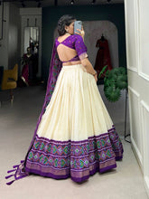 Tussar silk Lehenga with patola print in purple