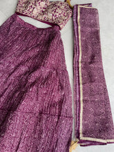 Wine tiered Organza silk readymade Lehenga (elbow sleeves attached)