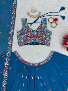 Cornflower blue embroidered Lehenga