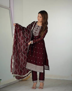 Maroon rangoli silk straight fit salwaar kameez readymade