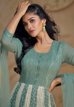 Janisha -  georgette reception pleated anarkali in sea green