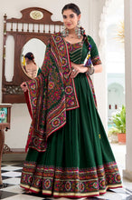 Tussar silk Lehenga with gamthi work readymade in bottle green