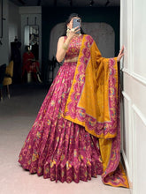 Pink Tussar silk foil printed lehenga (skirt stitched)