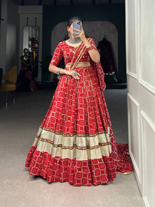 Red pure rayon gota Patti Lehenga readymade