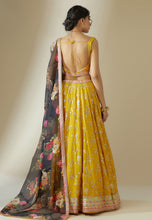 Karla collection - Yellow and black floral Lehenga