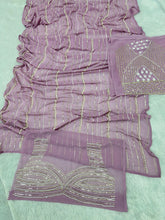 Light purple pearl hand work saree