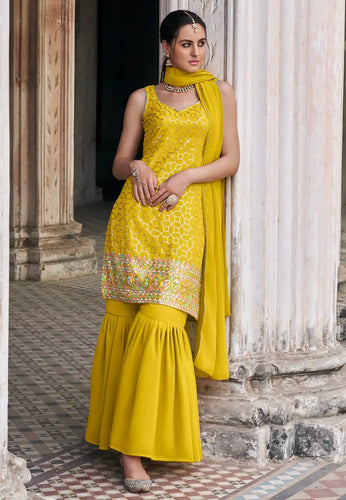 Yellow mustard georgette flared sharara (sleeves available) (plus size too)