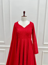 Red Kali pattern sequinned anarkali