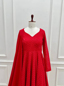 Red Kali pattern sequinned anarkali
