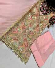 Baby pink embroidered suit with trending farshi salwaar